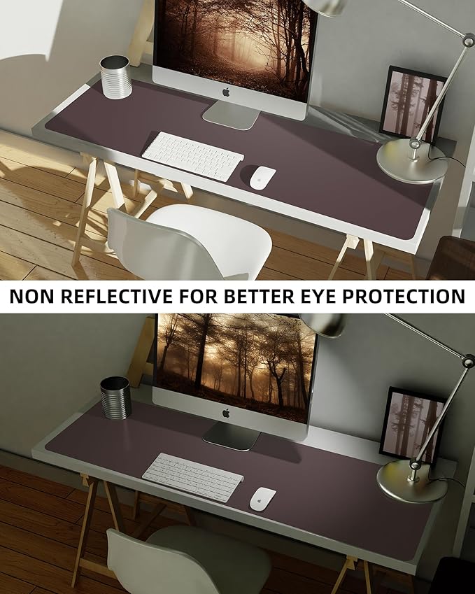 AFIING Leather Desk Pad Protector,Mouse Pad,Office Desk Mat, Non-Slip PU Leather Desk Blotter,Large desk mat,Waterproof Keyboard mat for Office/Home/Decor (Coffee,48"" x 17"")