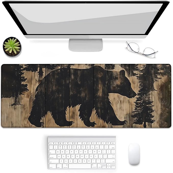 Gaming Mouse Pad, Vintage Bear Mouse Pad, Desk Mat, Non-Slip Rubber Base MousePads for Computers Laptop Office School Home Accessories Decor 31.5" x 11.8"