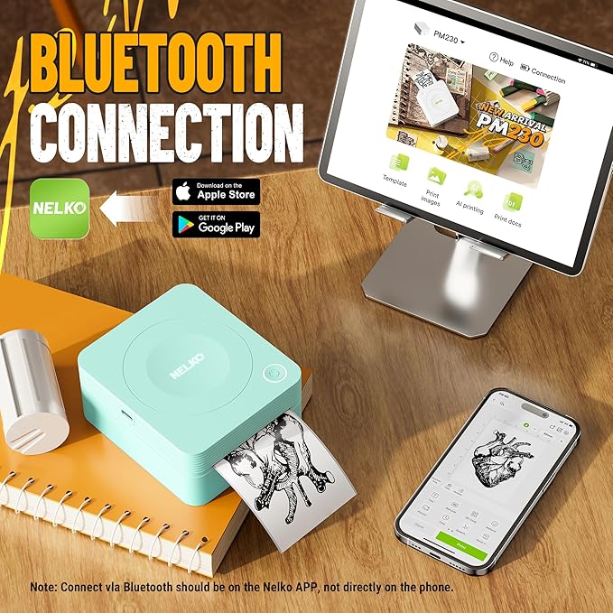 Nelko Sticker Printer, PM230 Print Pod Mini Bluetooth Portabel Sticker Maker with 3 Rolls Paper, Print Pods Mini Printer with Multiple Templates for Phone & Tablet，for School Office Home, Green