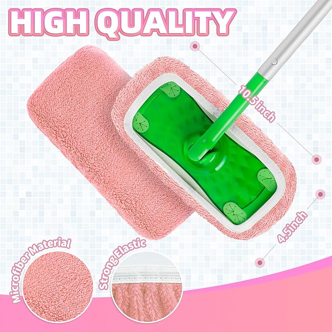 Nicemiya 8 Pack Reusable Mop Pads Compatible with Swiffer Sweeper, Coral Fleece Washable Swiffer Mop Pads, Dry & Wet Sweeping Mopping Cloths (Pink, Not Included Mop)