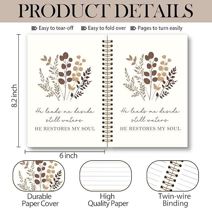 Bible Floral Notebook Journal - Vintage Floral Flower Spiral Notebook, Christian Notebooks, He Restores My Soul Notebooks Christian Gifts for Women, Bible School Office Supplies, 6x8.2In