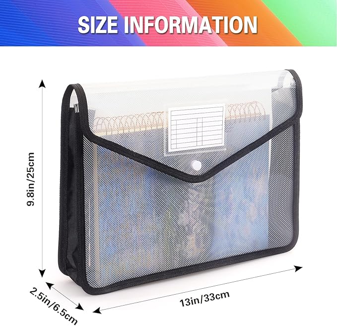 Plastic Expanding File Folder, Transparent envelopes with Snap Closure, No Dividers, Large Capacity, Fit Letter/A4 Size (Black)