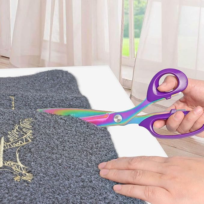 Titanium Coating Fabric Scissors, Professional Tailor Scissors, Ultra-Sharp Stainless Steel Blades, Ergonomic ABS Handle, 10.5 Inch, Rainbow&Purple