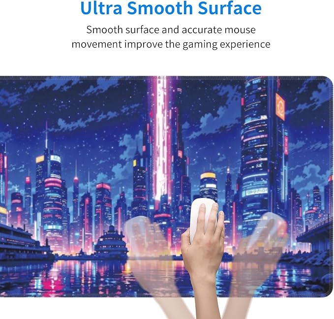 Neon City Large Mouse Pad, Anime Style Gaming Desk Mat, XL Keyboard Desk Pad Mat for Desktop, 31.5"x11.8" Non-Slip Base Big Mousepad with Stitched Edges