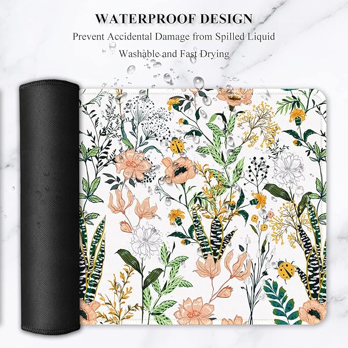 Auhoahsil Extended Mouse Pad, XXL Gaming Mouse Pads, Large Big Mousepad Laptop Computer Keyboard Mat Desk Pad with Non-Slip Base and Stitched Edge for Gaming Office, 35.5 x 15.7 inch, Flowers Print