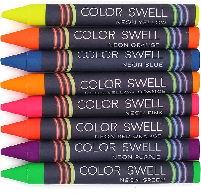 Color Swell Bulk Markers and Bulk Neon Crayons (6 Boxes of Each) - 144 Total Regular Crayons and 48 Total Broad Line Markers