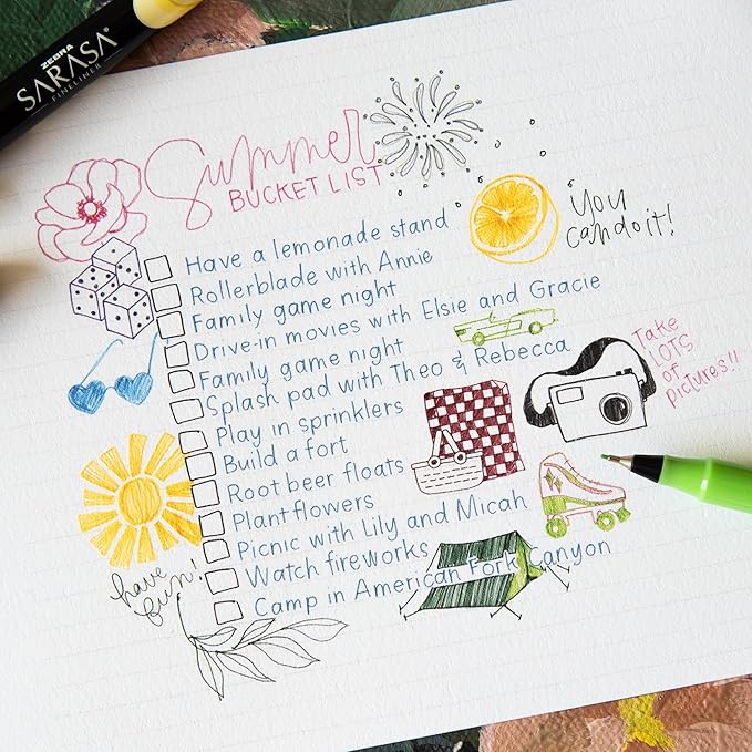 Zebra Pen Sarasa Fineliner Marker Pen, Needle Point, 0.8mm, Assorted Ink Colors, 8-Pack