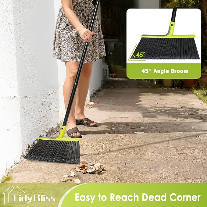 TidyBliss 4 Packs Outdoor Broom Heavy Duty, 56 inches Tall Commercial Soft Bristle Angle Brush for Sweeping Outside Patio Garden Porch Deck Shop Restaurant Garage House Lobby Hardwood Floors (Green)