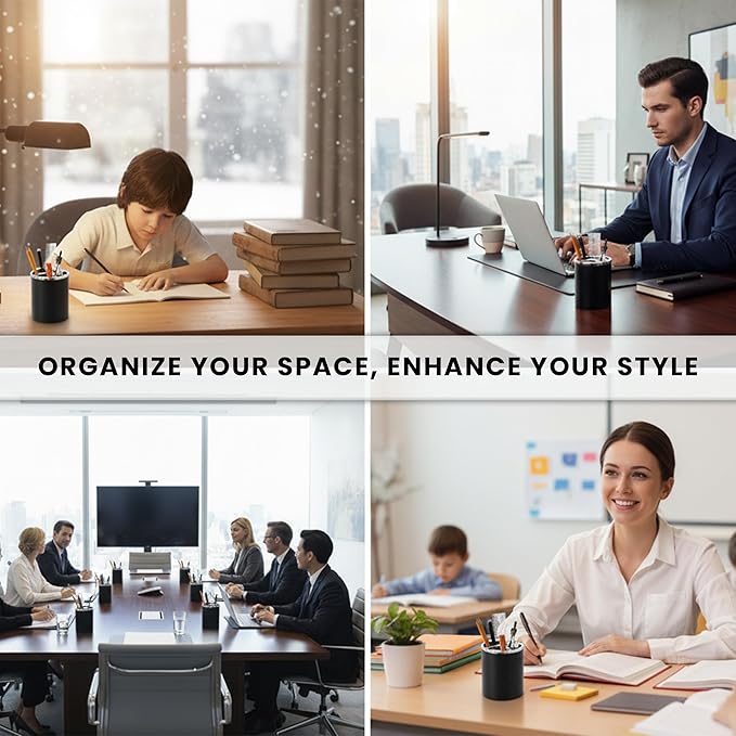 Black Pencil Holder for Desk | 3 Compartments Pencil Cups for Classroom, Home, Office Desks, Meeting Room | Pen Cup Holder for Desks & Decorative Pen Holders for Desk Cute Office Supplies