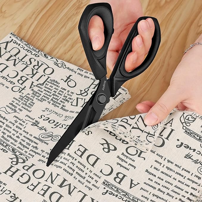Black Titanium Fabric Scissors, Dressmaking Scissors with Heavy Duty Multi-Purpose Titanium Coated Blades and Comfortable Soft Grip Handles, Black, 25CM