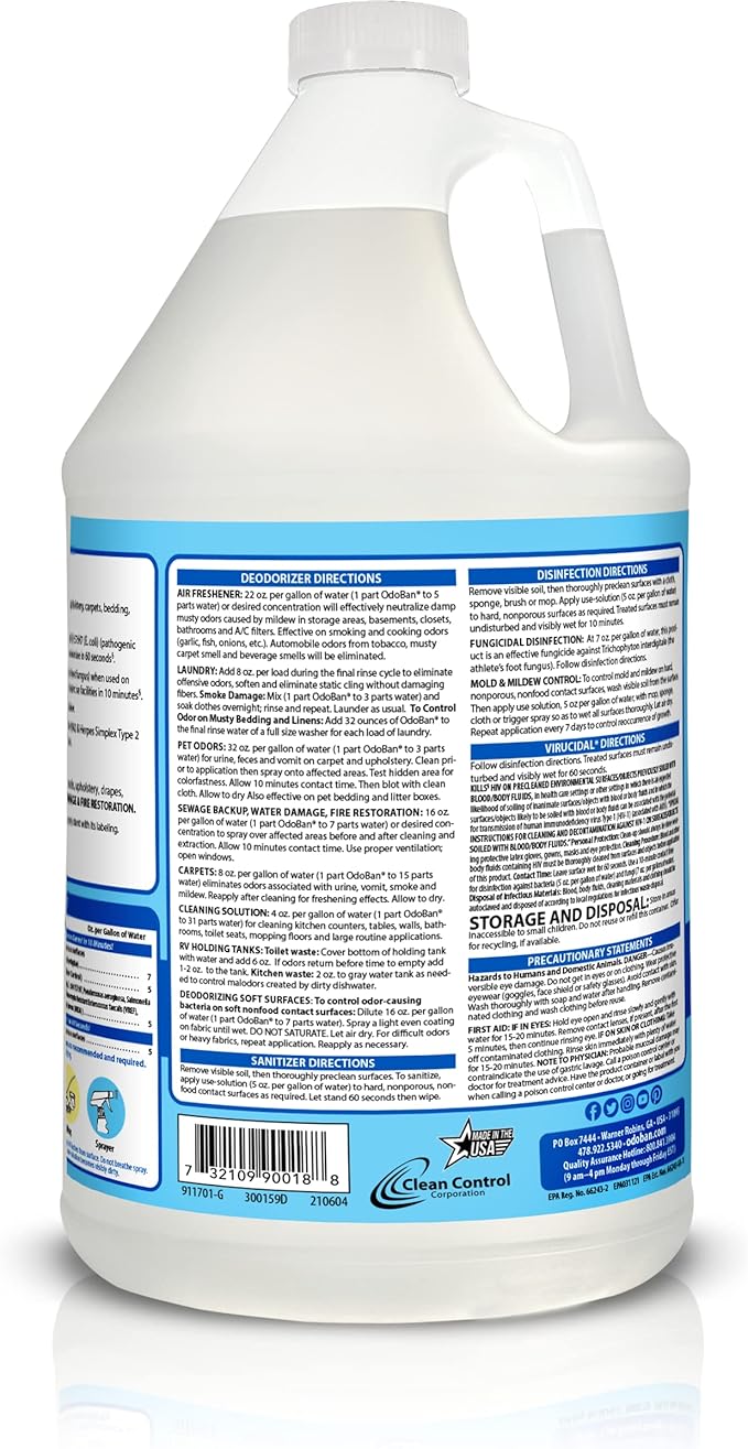 OdoBan Multipurpose Cleaner Disinfectant and Harsh Smell Eliminator Fabric/Air Freshener Pack: Ready-to-Use 360-Degree Continuous Spray, 1 Gallon Concentrate, Solid Smell Absorber, Fresh Linen Scent