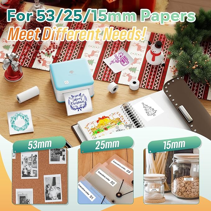 Phomemo Mini Printer Sticker Maker - Mini Sticker Printer P2S, Print Pod Pocket Machine Bluetooth Thermal Label Maker for Study Notes, Photos, List, Journal, Memo, Gift, Receipt, 3 Rolls, Cyan