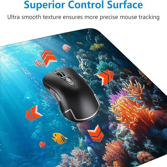 Ocean World Desk Mat Gaming Mouse Pad Sea Coral Fish Fantasy Underwater Gaming Mouse Mat with Stitched Edges,Non-Slip Waterproof Rubber Base Mouse Mat Office Computer Keyboard Laptop Home 31.5"x11.8"