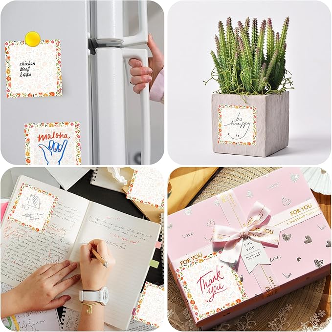 Sticky Notes, 2 Pads, 3x3 inches, Cute Colorful Fun Self-Stick Note Pads, Easy Post, Strong Adhesive Notepad Colorful Flower Field
