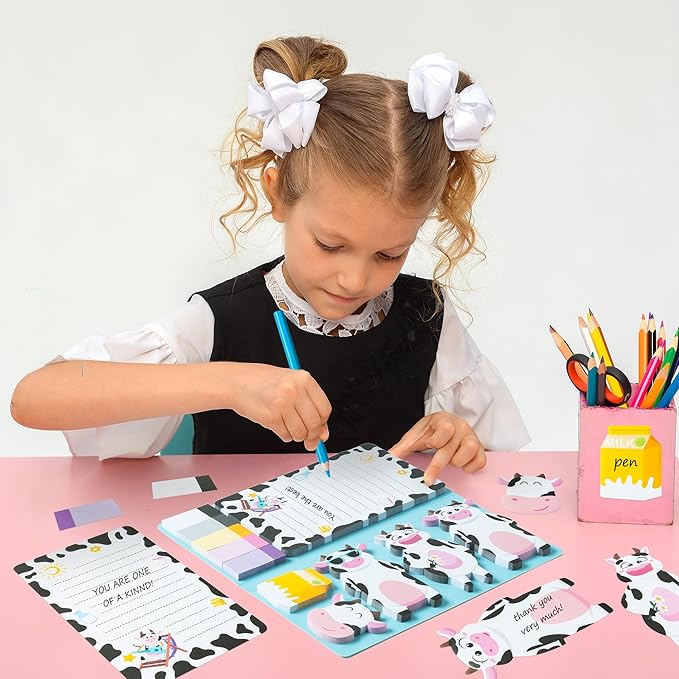 B1ykin Sticky Notes Set - Cartoon Theme Cute Self-Stick Notes Pad Teacher Appreciation Gifts， Self-Adhesive Writing Memo Pages Sticky to Do Notepad for Kids Employee School Office (Funny Cow)