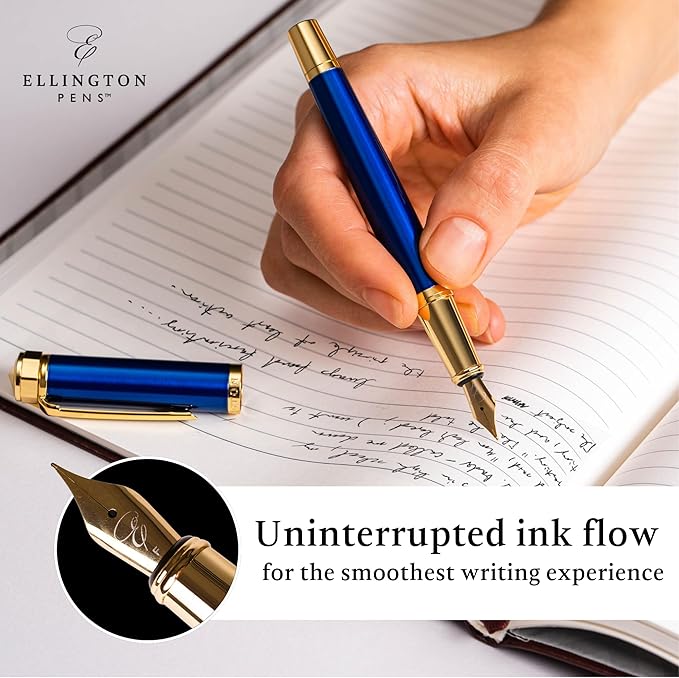 Ellington Pens Luxury Fountain Pen Set - Extra Fine Nib - Includes 3 Ink Cartridges, Refillable Ink Converter, Gift Box- Fountain Pens For Writing, Calligraphy, Journaling, Sketching (The Nautilus)