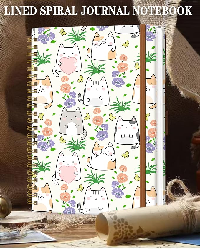 Spiral Journal Notebook for Women, Hardcover A5 College Ruled Notebook, 120 Pages, Thick Paper, Cute Lined Journal for School, Office & Work, 6 x 8.4 in(Cute Cats)