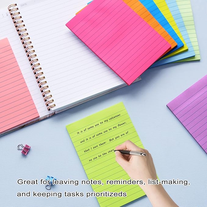 9 Pack Lined Sticky Notes 4x6 in Post Sticky Notes with Lines, 9 Bright Colors Self Sticky Notes Pad Its, Large Ruled Sticky Note for Office, Home, 35 Sheets/Pad