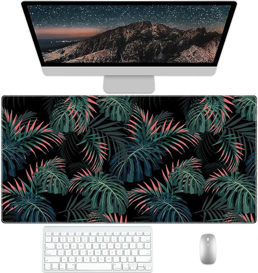 Gaming Flowers Plants Background Pattern Desk Mat Black Background Large Extended XXL Non-Slip Laptop Computer Mouse Pad (31.5" x 15.7")