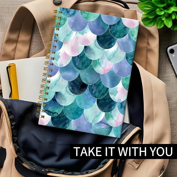 Spiral Journal Notebook, Hardcover Lined Journal for Women, Medium 6 x 8.4 in, 120 Pages Thick Paper, College Ruled Notebook for Writing, Work, Office, and School,Beautiful Green Mermaid Scales