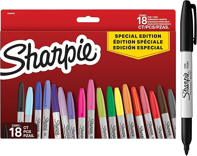 Sharpie Permanent Marker Set | Limited Edition Colour Assortment | Fine Point | 18 Count Marker Pens | Back to School Set
