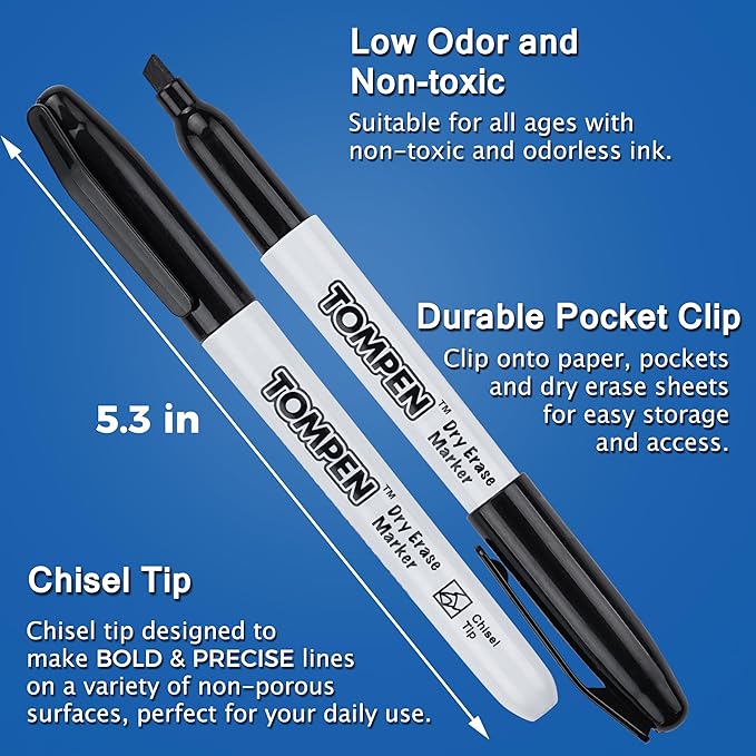 Dry Erase Markers Chisel Tip Black,48 Count Bulk,Erasable Whiteboard Markers with Low Odor Ink Quick-Drying for Calendar Boards Office Home School Writing Planning