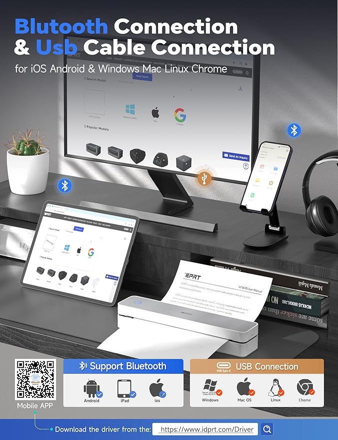 iDPRT MT610 Pro Portable Thermal Printer, 300DPI HD Mobile-Travel-Printers, Inkless-Wireless-Small-Printer for Home Use, Office, Vehicles, Bluetooth Printers Supports 8.5" x 11" US Letter&A4&A5 Size