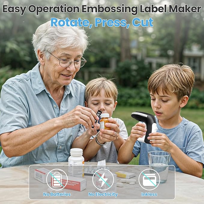 Vixic Embossing Label Maker, Manual Label Maker Emboss, Vintage Embossed Label Makers Machine with Tapes, Old School Labeler with 5 Rolls 3D Black Tapes for Home DIY & Crafting Kids School Items