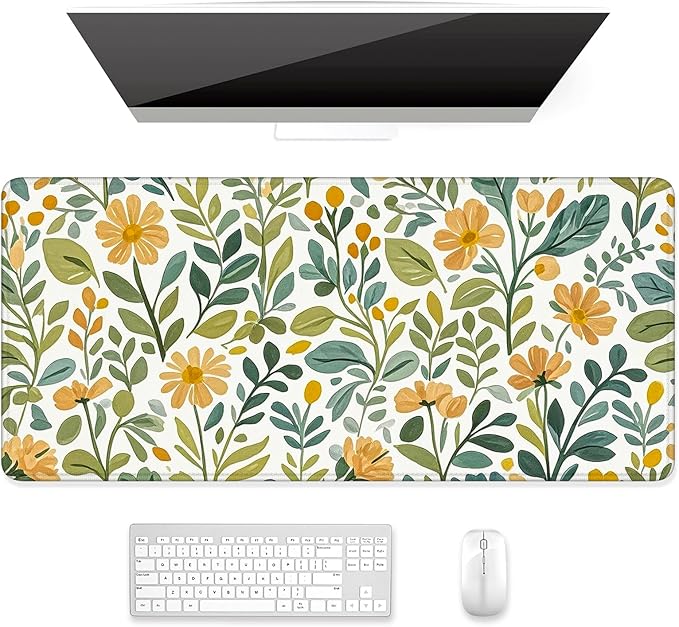 Auhoahsil Desk Mat, Ultra Large Mouse Pad, XXL Gaming Mousepad, Pretty Desk Pad, Big Extended Full Size Desktop Desk Matt for Keyboard, Laptop & Computer, 35.5 x 15.7 in, French Country Flower