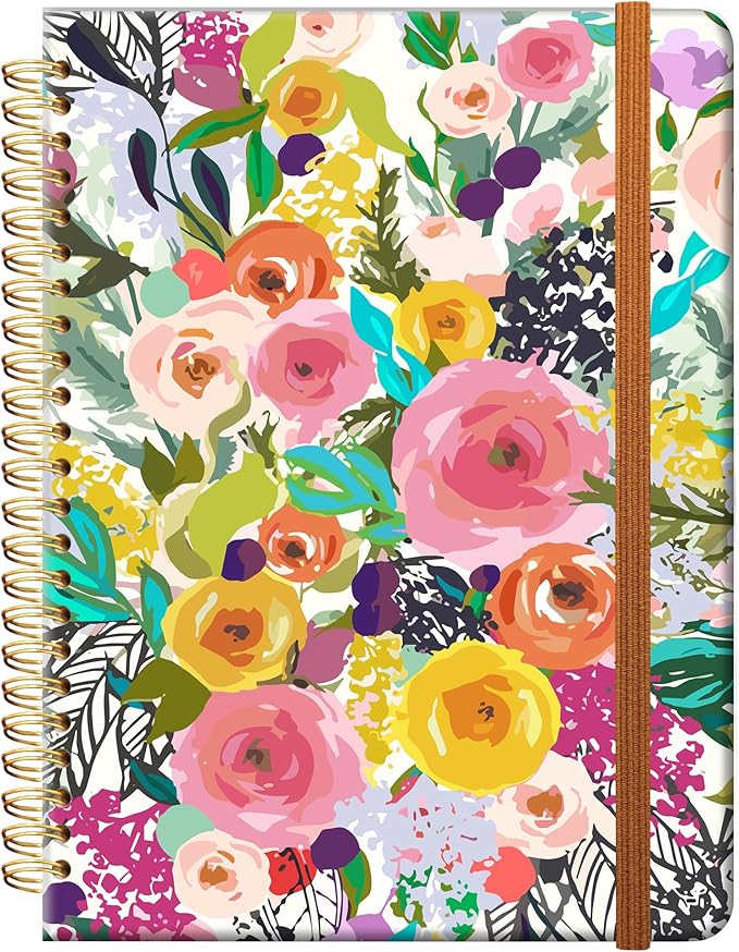 Ruled Spiral Writing Notebook,A5 Hardcover Lined College Journal for Women,Strong Twin-Wire Binding with Premium Paper,8.4" X 6",Perfect for School,Office,Home(Colorful Floral)