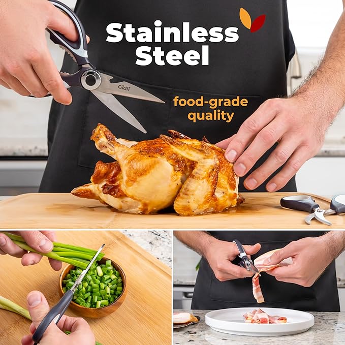 Kitchen Shears by Gidli - Liftime Replacement Warranty* - Includes Seafood Scissors As a Bonus - Heavy Duty Utility Stainless Steel All Purpose Ultra Sharp Scissors for Food/Cooking