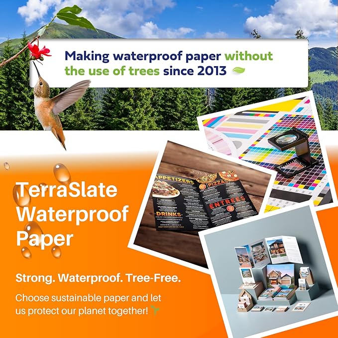 TerraSlate Premium Waterproof Printer Paper, 8 MIL 8.5 x 11 Inches, Durable & Heavy-duty paper (1000 Sheets)