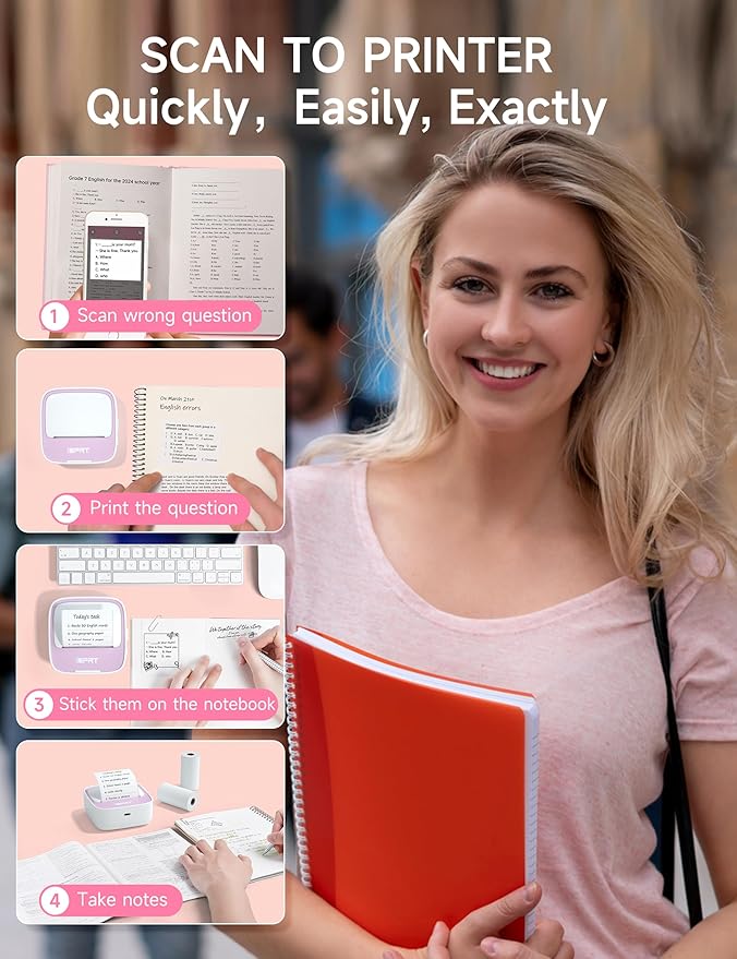 iDPRT Portable Sticker Maker Machine with 1 Roll Sticker Paper, Mini Printer Efficiently and Quickly, Thermal Printer for Study Notes, Pictures, DIY, Label, Free App with Multiple Templates, Pinkcolor