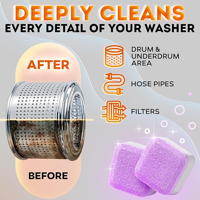 2026 NEW - PRO Washing Machine Cleaner Tablets for Pet Owners – Eliminates Pet Odors, Hair, Residue & Hard Water Buildup - Septic Safe Deep Clean for Front & Top Load Washers - 28 Pack for a 1 Year