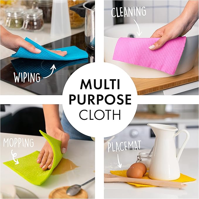 SUPERSCANDI 6 Pack Swedish Dishcloths for Kitchen - 100% Biodegradable & Compostable Reusable Paper Towels Washable, Food-Safe & Without Plastic - Dish Rags Suitable for Any Surface, Yellow