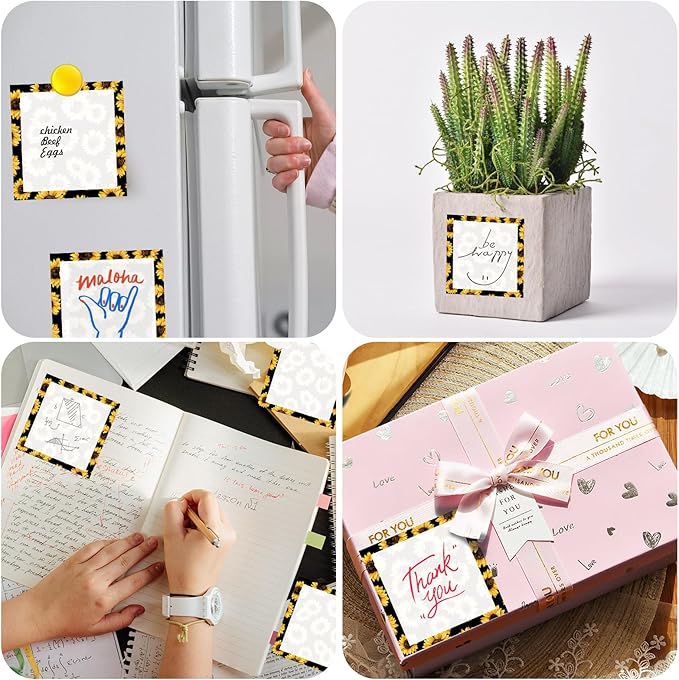 Sticky Notes, 2 Pads, 3x3 inches, Cute Colorful Fun Self-Stick Note Pads, Easy Post, Strong Adhesive Notepad Yellow Black Sunflowers