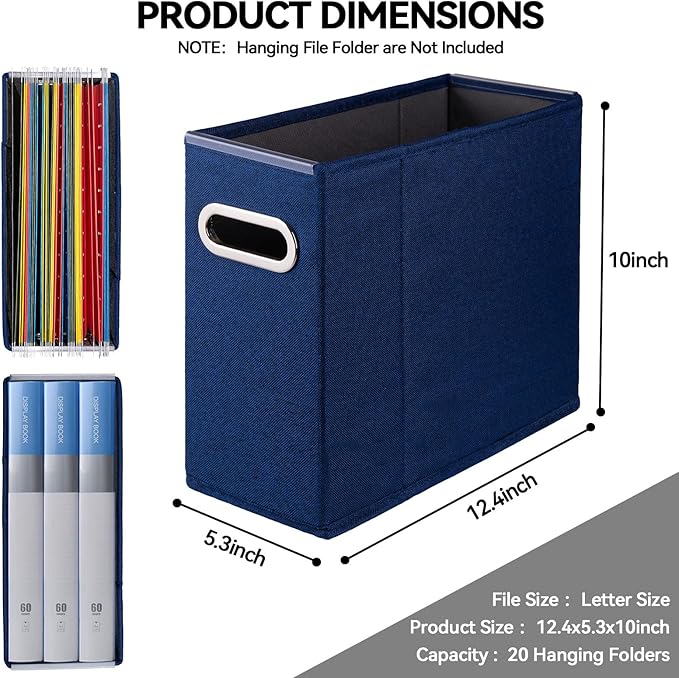 4 Packs Letter Size File Organizer, File Folders Organizer, Fabric Storage Box, Collapsible Paper Organizer with Metal Handle, Smooth PVC Rails, Only Box (Blue)