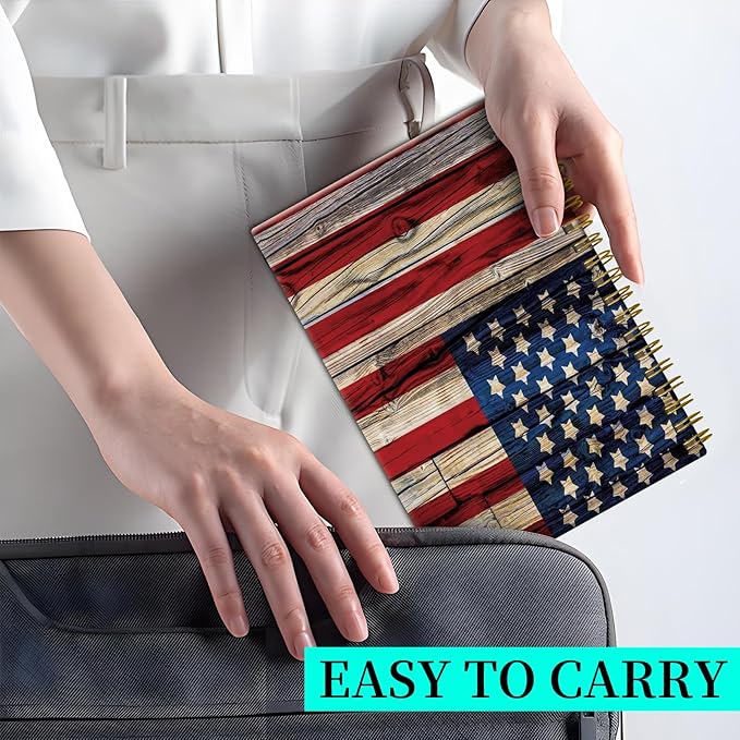 Spiral Notebook Journal for Women Men, A5 Hardcover Journal, 120 Pages Thick Paper, College Ruled Writing Notebook for School, Work & Office 8.3'' × 5.9''(Vintage Wood American Flag)