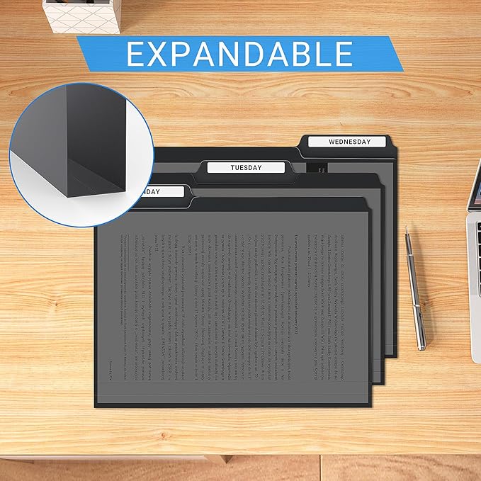 9 Pack Black Plastic File Folder,Fun Storage 3 Tab Heavy Duty Manila Folders with 1/3-Cut Tabs,Letter Size Poly Filing Folder,Durable Document Organizer for Office Home School, 8.5 x 11 Inches