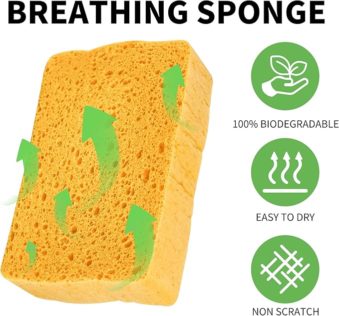 4 Pack Compostable Thicker Pop-Up Sponges - Expanding, Non-Scratch, Plant-Based Dish Cellulose Sponges Car Wash Sponge