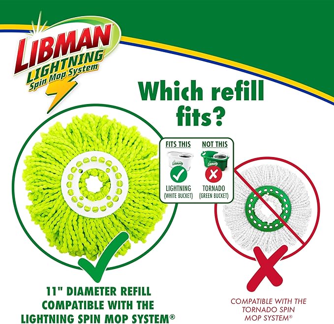 Libman Lightning Spin Mop System Plus 1 Refill Head | Mop and Bucket with Wringer Set | Floor Mop | Spin Mop | Libman Mop | Mops for Floor Cleaning | Hardwood Floor Mop | 2 Total Mop Heads Included