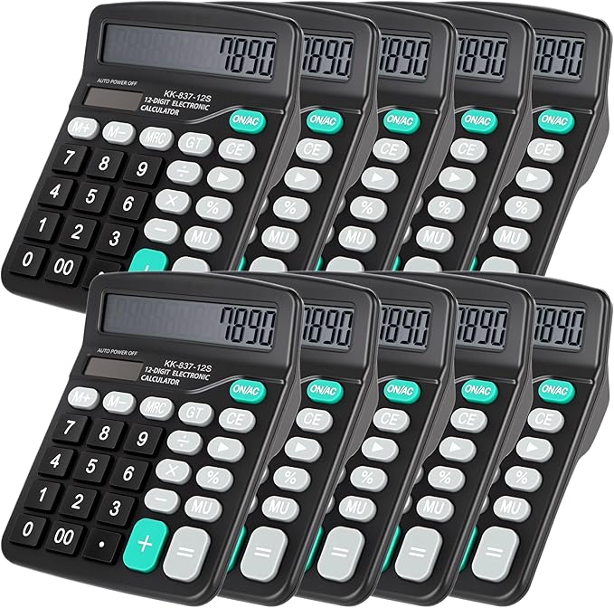 10 Pack Desktop Calculator 12 Digits Calculators with Large LCD Display Electronic Calculator Dual Power for Students Office School Home