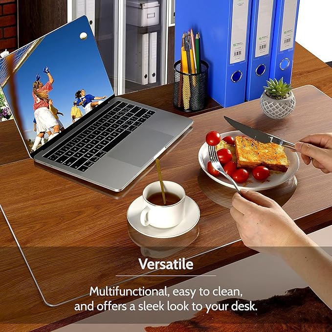 Awnour Clear Desk Mat on top of desks - 36 x 17 inches - Clear Transparent Plastic Desk Protector - Desk Writing Mat for Office and Home