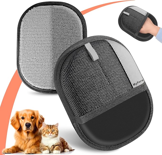 MyPera Pet Hair Remover Gloves for Cats & Dogs, Electrostatic Pet Hair Removal Gloves Brush for Pets Hair, Upgraded Animal Fur Removal Tool, Reusable Cats & Dogs Grooming Gloves for Hair Removal (1)