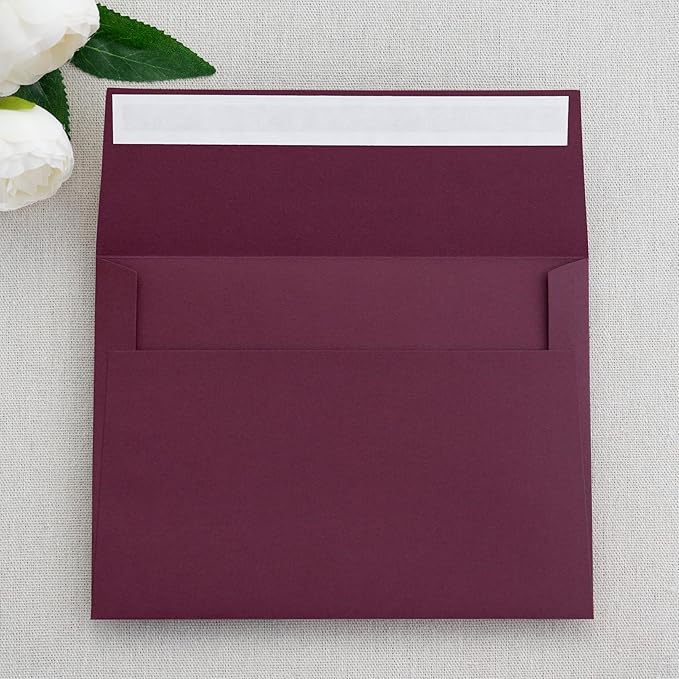 PONATIA 50PCS 5x7 Envelopes, Burgundy A7 Envelopes Self Seal for Weddings, Invitation Cards, Photos, Postcards, Greeting Cards Mailing, Baby Shower, Graduation, Christmas Gift Cards