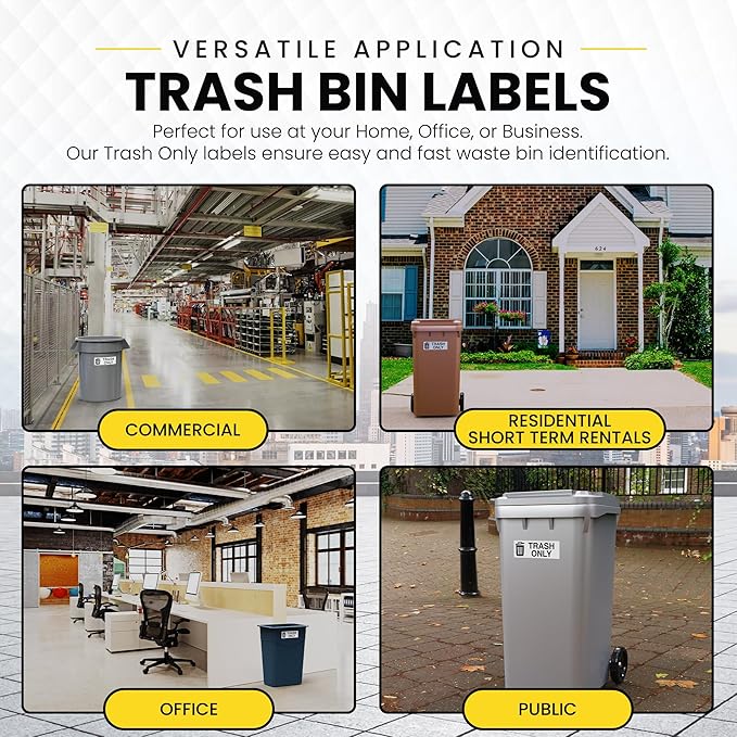 Trash Only Sticker for Trash Can, Garbage Can - 3-5 Year Indoor/Outdoor Rated - Heavy Duty, Weather Proof, Ultra Durable - USA Made (6x2 inch), 20 Labels