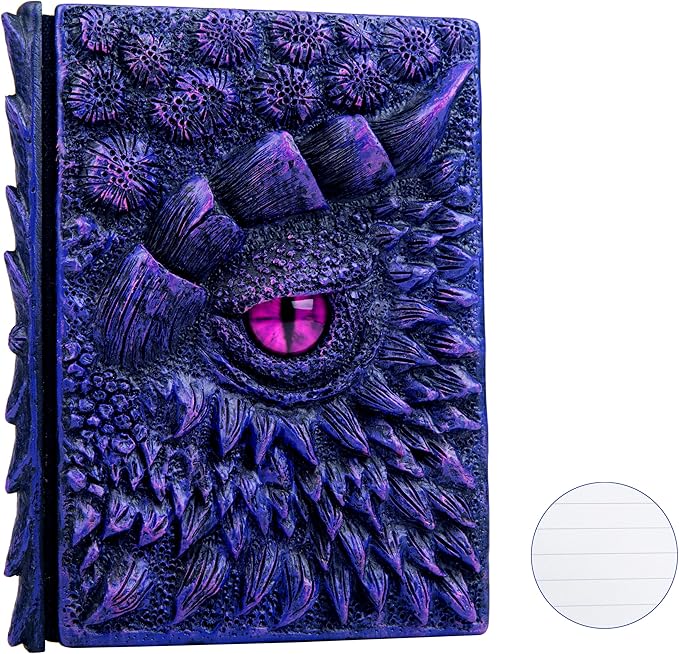 3D Dragon Eye Embossed Journal,Resin Engraving Notebook,Dnd notebook for Dragon Lovers ，Blank Paper,Hardcover Travel Notepad for Writing,Sketchbook,Collection,Gift,Decoration A4 and A5 Size (A5-Dark Purple-Lined)