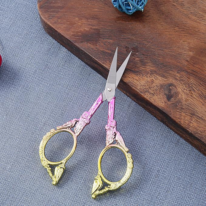 Small Embroidery Scissors with Cover -Cute and Comfortable Gradient handles with Sturdy and Sharp Tips for Precise Cutting, Perfect Size for Keeping in Your Sewing and Craft Supplies Kit