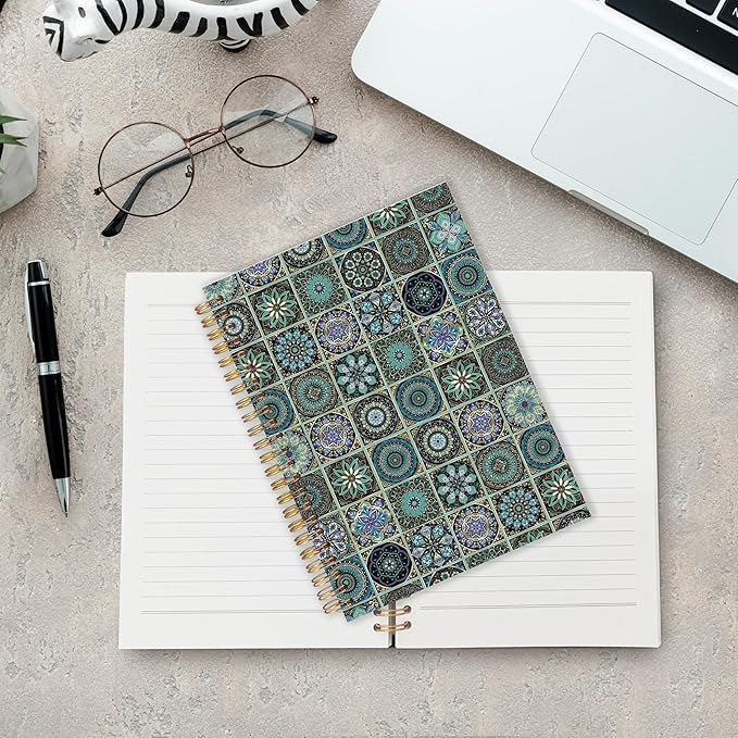URLLUAE Vintage Ethnic Moroccan Notebook, Dark Green Floral Journals for Women, Boho Aesthetic Spiral Notebook Journals for Work School Office Supplies Gifts, 5.5x8.3 Inch