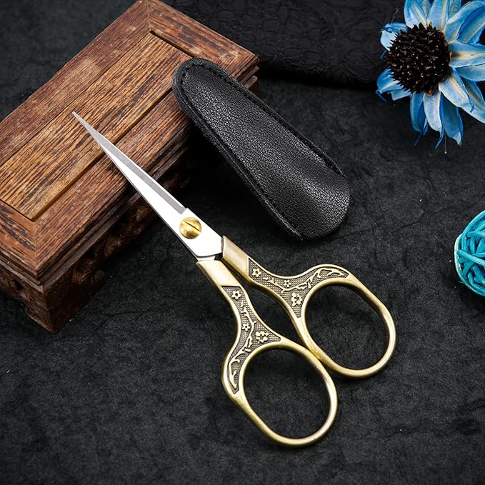 Small Craft scissors-5 Inch Vintage Precision Scissors-Ultra Sharp Blade Shears,scotch scissors for Office Home School Sewing Fabric Craft Hair trimming,Facial,Beard,Eyebrow (Bronze)…